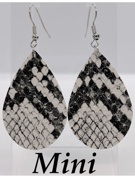 Handmade Jewelry - Mini Faux Leather Teardrop Earrings Snake Skin Print Fashion Jewelry